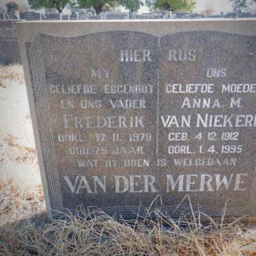 MERWE Frederik, van der -1979 &amp; Anna M. VAN NIEKERK 1912-1995