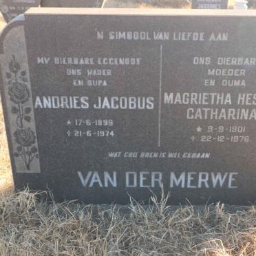 MERWE Andries Jacobus, van der 1899-1974 &amp; Magrietha Hester Catharina 1901-1976