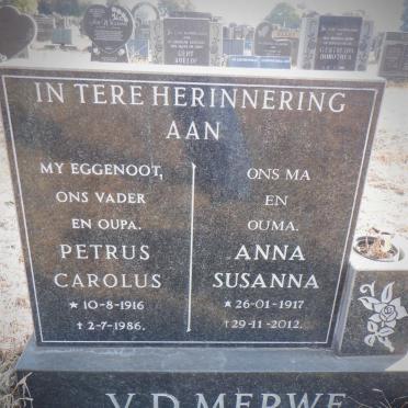 MERWE Petrus Carolus, van der 1916-1986 &amp; Anna Susanna 1917-2012