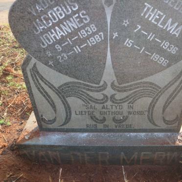 MERWE Jacobus Johannes, van der 1938-1987 &amp; Thelma 1936-1996