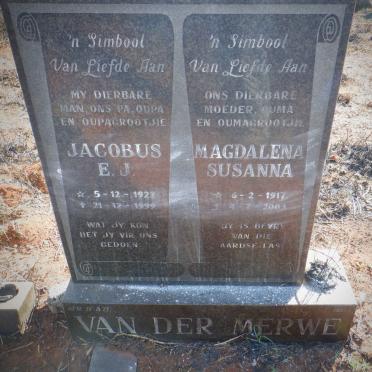 MERWE Jacobus E.J., van der 1922-1999 &amp; Magdalena Susanna 1917-2003