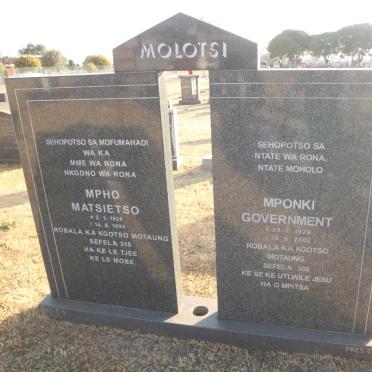 MOLOTSI Mpho Matsietso 1928-1994 &amp; Mponki Government 1920-2002