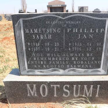 MOTSUMI Phillip Jan 1950-2016 &amp; Mamatsing Sarah 1945-2007