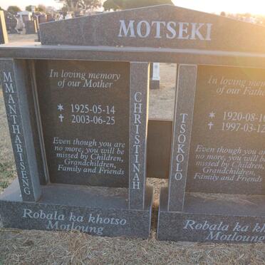 MOTSEKI Tsokolo Daniel 1920-1997 &amp; Mmanthabiseng Christinah 1925-2003