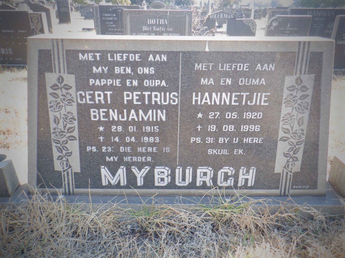 MYBURGH Gert Petrus Benjamin 1915-1983 &amp; Hannetjie 1920-1996