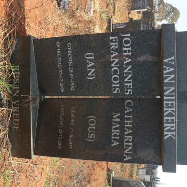 NIEKERK Johannes Francois, van 1932-2006 &amp; Catharina Maria 1935-2010