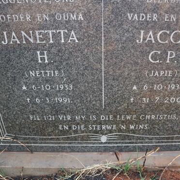 NORTJE Jacob C.P. 1933-2005 &amp; Janetta H. 1933-1991