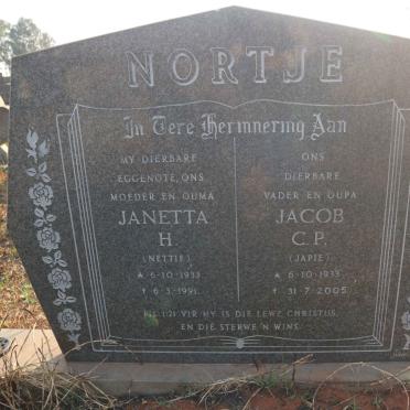 NORTJE Jacob C.P. 1933-2005 &amp; Janetta H. 1933-1991