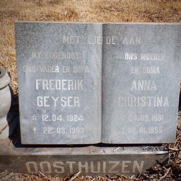 OOSTHUIZEN Frederik Geyser 1924-1993 &amp; Anna Christina 1931-1996