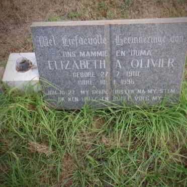 OLIVIER Johannes L. 1908-1931 &amp; Elizabeth A. 1910-1996
