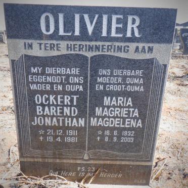 OLIVIER Ockert Barend Jonathan 1911-1981 &amp; Maria Magrieta Magdelena 1932-2003