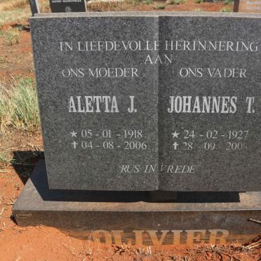 OLIVIER Johannes T. 1927-2008 &amp; Aletta J. 1918-2006