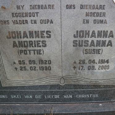 POTGIETER Johannes Andries 1920-1990 &amp; Johanna Susanna 1914-2000