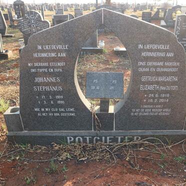 POTGIETER Johannes Stephanus 1909-1990 &amp; Gertruida Margaretha Elizabeth DU TOIT 1919-2014
