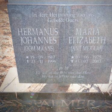 PALMER Hermanus Johannes 1917-1996 &amp; Maria Elizabeth 1925-2003