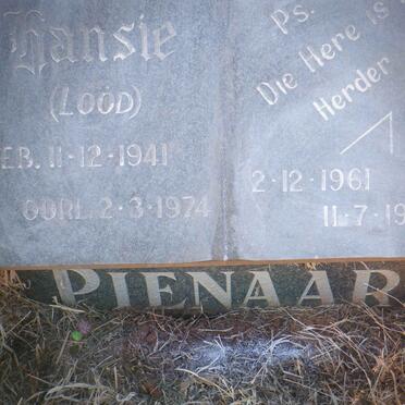 PIENAAR Hansie 1941-1974 :: PIENAAR Lesley 1961-1998