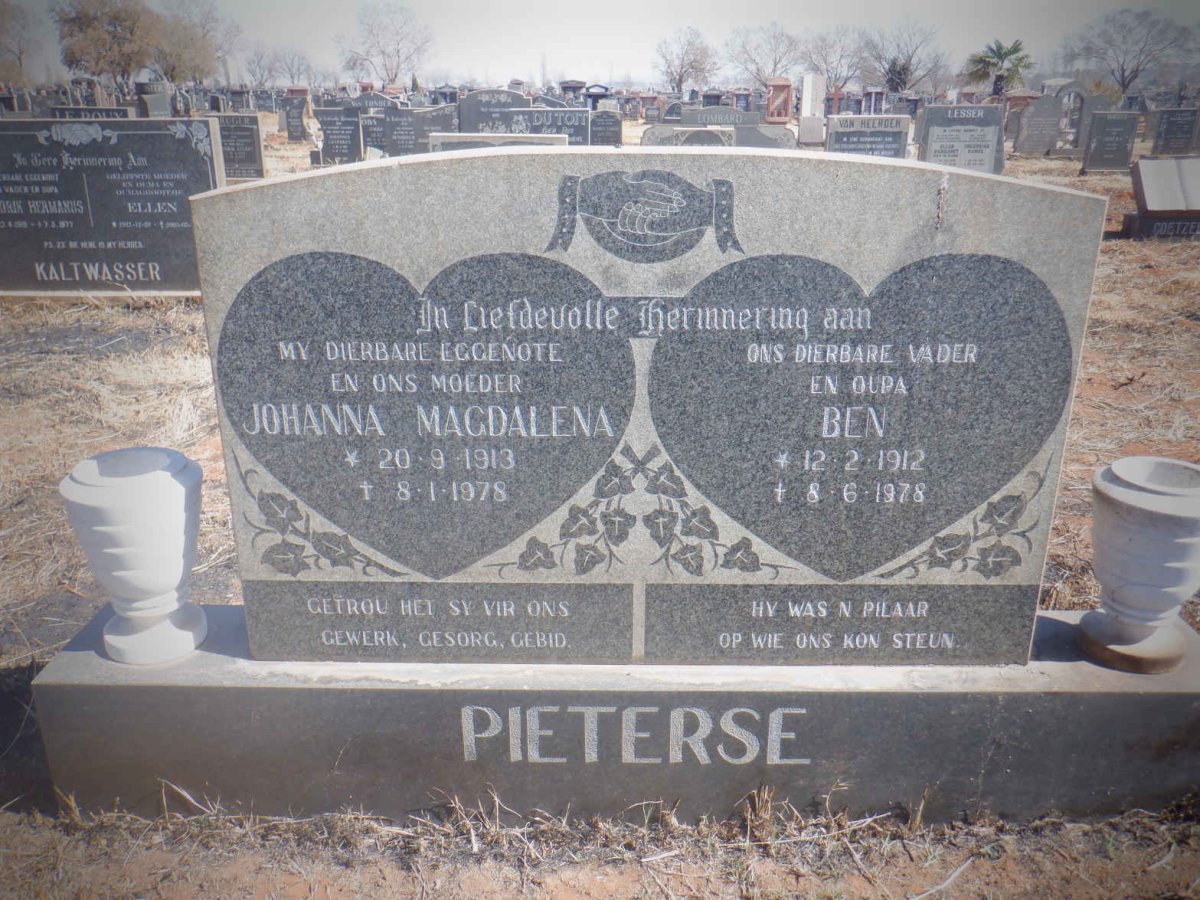 PIETERSE Ben 1912-1978 &amp; Johanna Magdalena 1913-1978