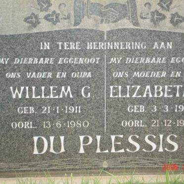 PLESSIS Willem G., du 1911-1980 &amp; Elizabeth C. 1912-1979