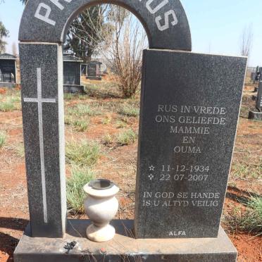 PRETORIUS Yvonne May 1934-2007