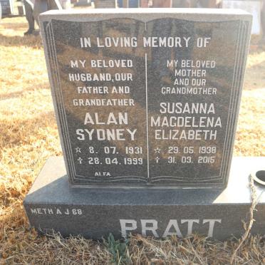 PRATT Alan Sydney 1931-1999 &amp; Susanna Magdelena Elizabeth 1938-2015