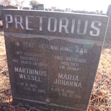 PRETORIUS Marthinus Wessel 1923-1985 &amp; Maria Johanna 1927-1991
