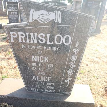 PRINSLOO Nick 1921-1991 &amp; Alice 1929-1999