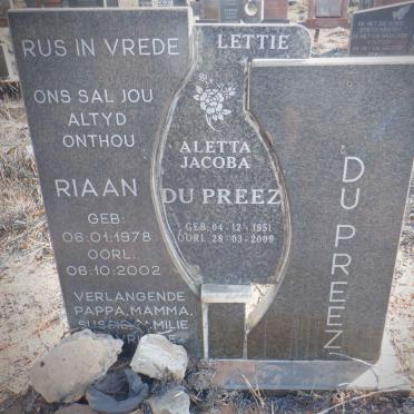 PREEZ Aletta Jacoba, du 1951-2009 :: DU PREEZ Riaan 1978-2002