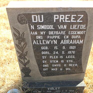 PREEZ Allewyn Abraham, du 1921-1976 &amp; Violet 1924-2003