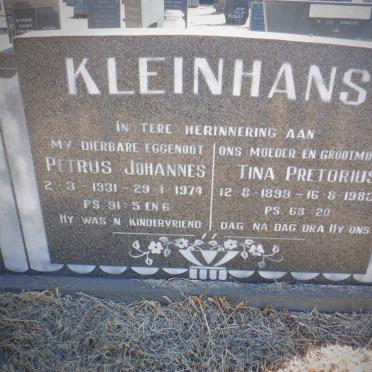 PRETORIUS Tina 1899-1983 :: KLEINHANS Petrus Johannes 1931-1974