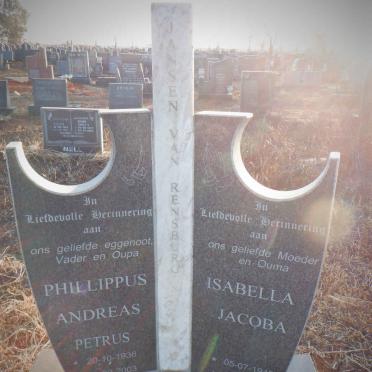RENSBURG Phillippus Andreas Petrus, Jansen van 1936-2003 &amp; Isabella Jacoba 1940-