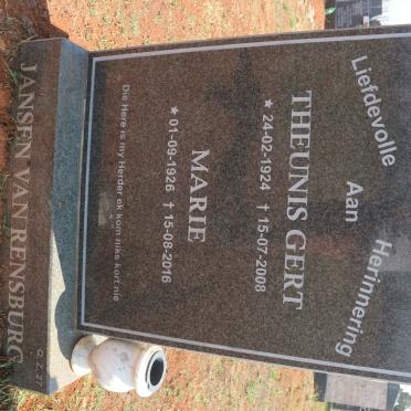 RENSBURG Theunis Gert, Jansen van 1924-2008 &amp; Marie 1926-2016