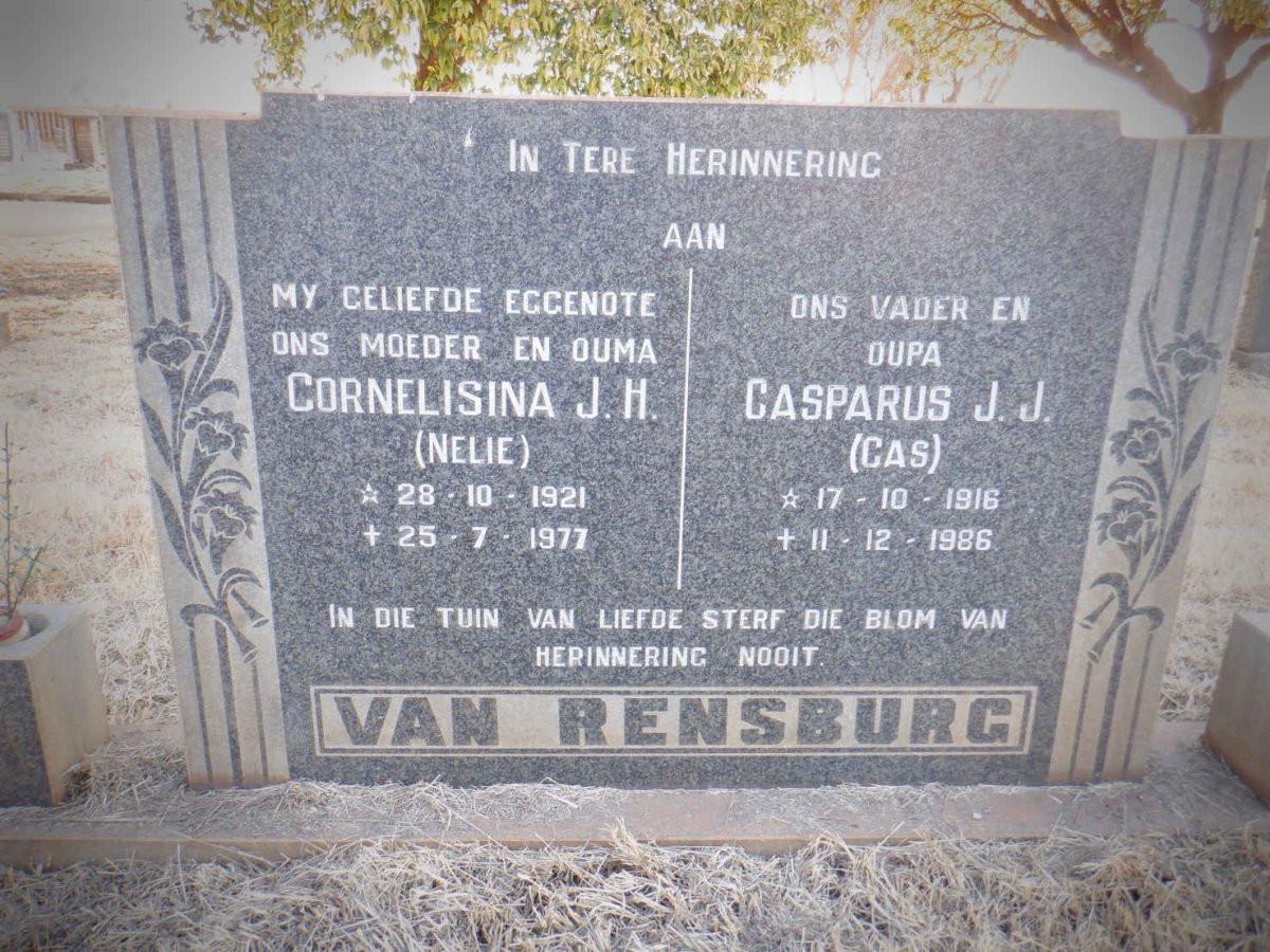 RENSBURG Casparus J.J., van 1916-1986 &amp; Cornelisina J.H. 1921-1977
