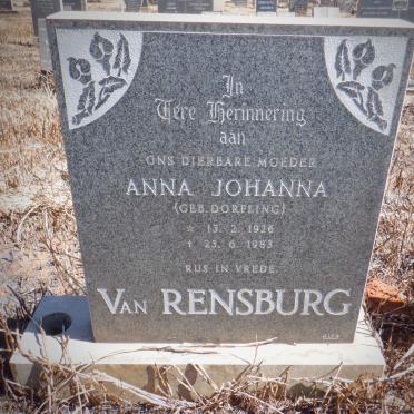RENSBURG Anna Johanna, van nee DORFLING 1926-1983
