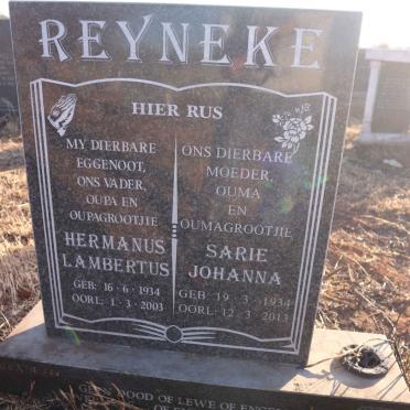 REYNEKE Hermanus Lambertus 1934-2003 &amp; Sarie Johanna 1934-2013