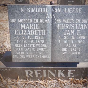 REINKE Christian Jan F. 1925-1994 &amp; Marie Elizabeth 1925-1979