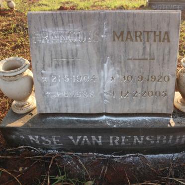 RENSBURG Francois, Janse van 1904-1988 &amp; Martha 1920-2005