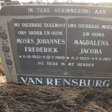 RENSBURG Moses Johannes Frederick, van 1922-1989 &amp; Magdalena Jacoba 1929-2012