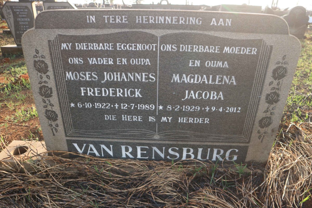 RENSBURG Moses Johannes Frederick, van 1922-1989 &amp; Magdalena Jacoba 1929-2012