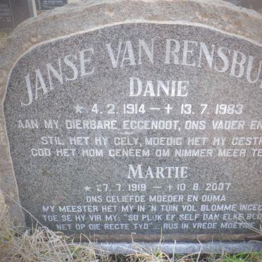 RENSBURG Danie, Janse van 1914-1983 &amp; Martie 1919-2007