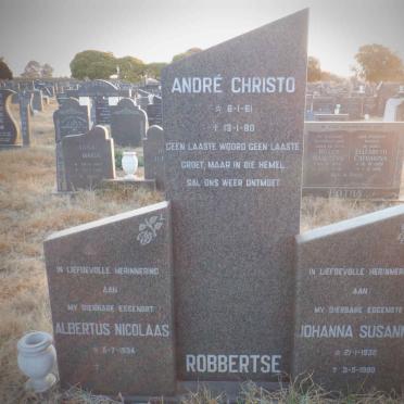 ROBBERTSE Albertus Nicolaas 1934- &amp; Johanna Susanna 1932-1990 :: ROBBERTSE Andre Christo 1961-1980