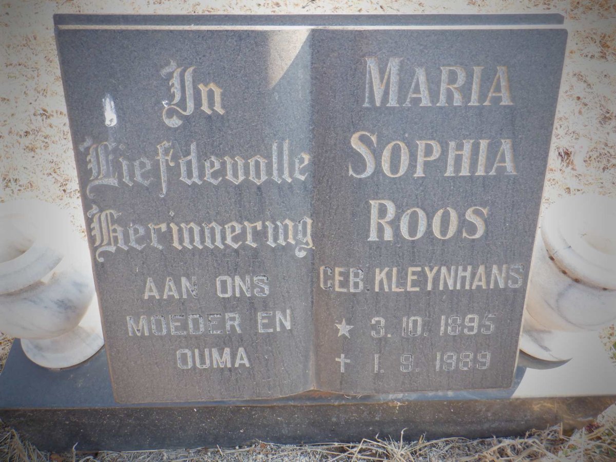 ROOS Maria Sophia nee KLEYNHANS 1895-1989