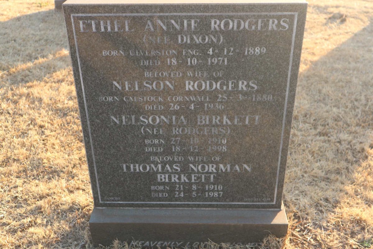 RODGERS Nelson 1880-1936 &amp; Ethel Annie DIXON 1889-1971 :: BIRKETT Thomas Norman 1910-1987 &amp; Nelsonia RODGERS 1910-1998