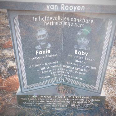 ROOYEN Fransous Andrias, van 1937-1998 &amp; Henrietta Sarah BOTHA 1942-2011