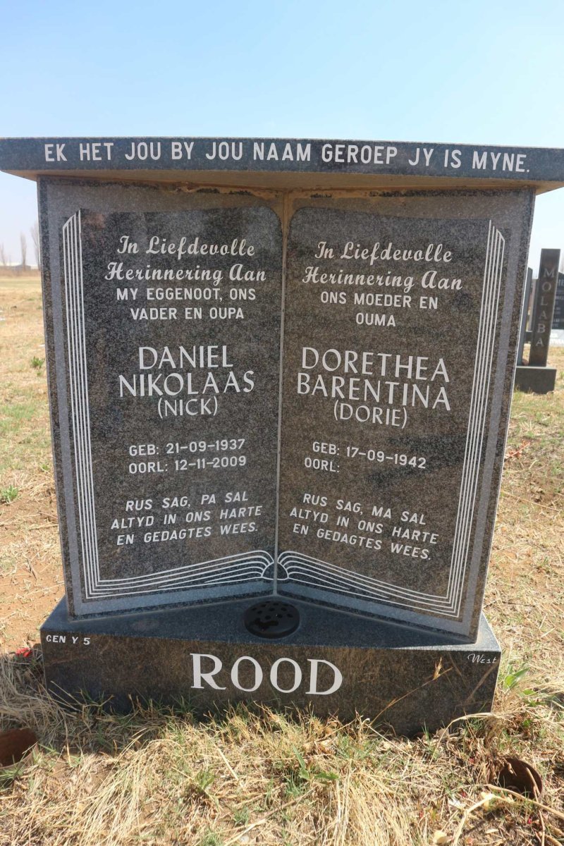 ROOD Daniel Nikolaas 1937-2009 &amp; Dorothea Barentina 1942-