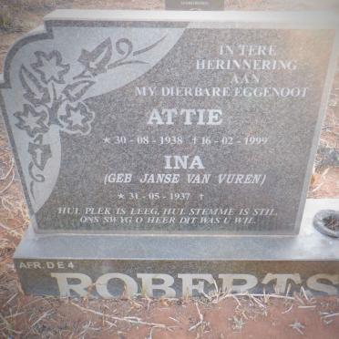 ROBBERTS Attie 1938-1999 &amp; Ina JANSE VAN VUREN 1937-