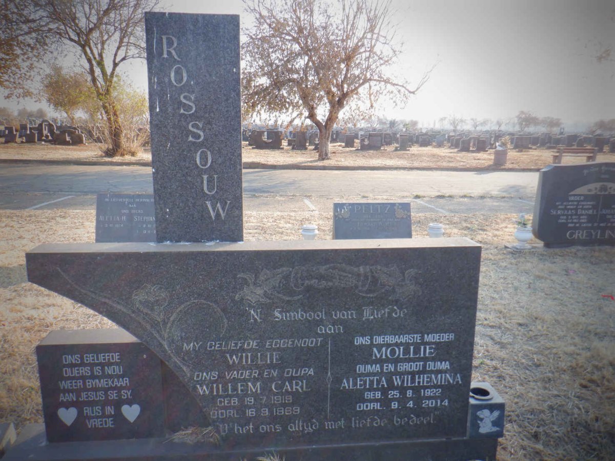 ROSSOUW Willem Carl 1919-1969 &amp; Aletta Wilhemina 1922-2014