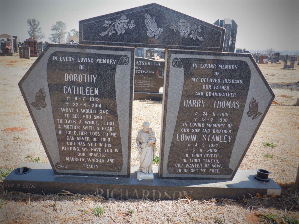 RICHARDSON Harry Thomas 1931-1998 &amp; Dorothy Cathleen 1932-2014 :: RICHARDSON Edwin Stanley 1962-2009