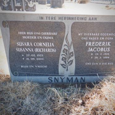 SNYMAN Frederik Jacobus 1919-1984 &amp; Susara Cornelia Susanna RICHARDS 1922-2002