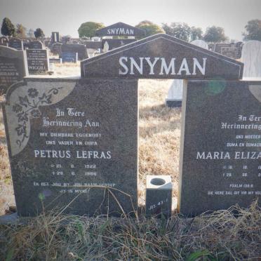 SNYMAN Petrus Lefras 1922-1986 &amp; Maria Elizabeth 1928-2012