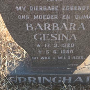 SPRINGHALL Barbara Gesina 1928-1980